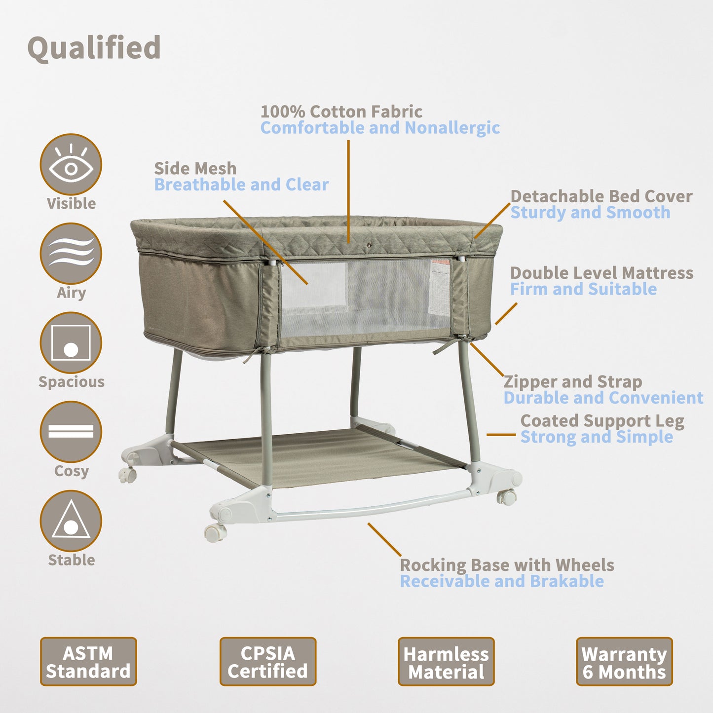 RTUSAS baby bassinet bedside sleeper