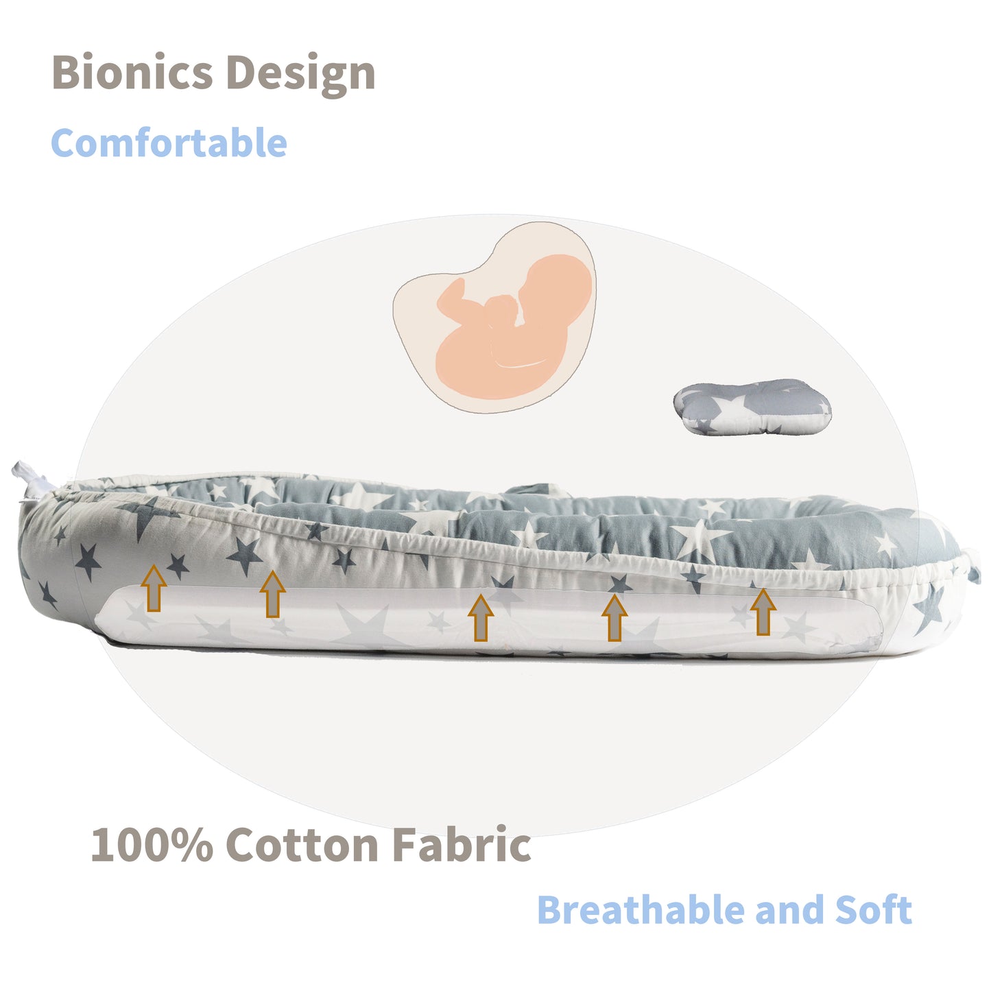 RTUSAS Portable Baby Lounger 100% Cotton Cover